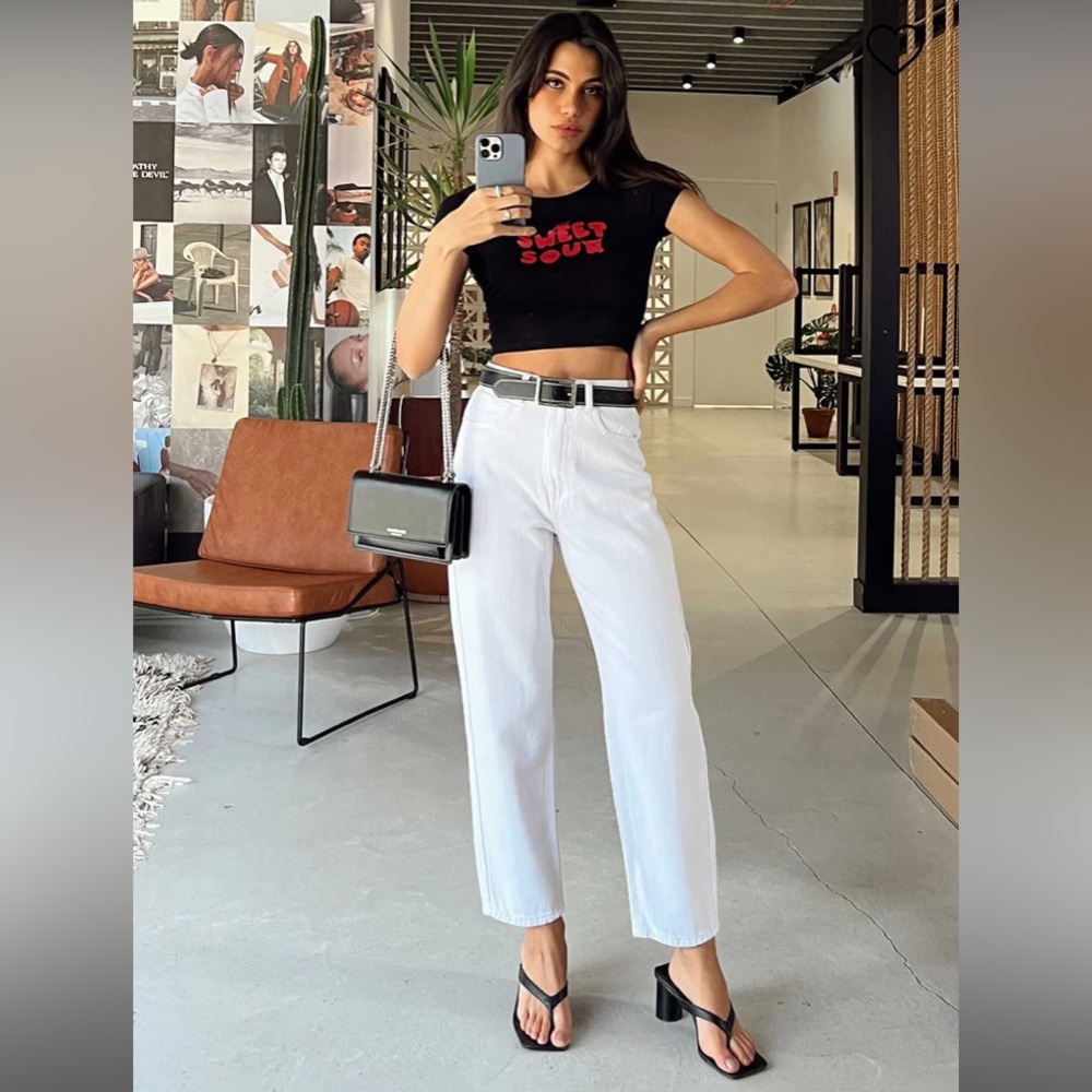 BNWT Princess Polly Leta Straight Leg Denim Jeans White - US 2 / White